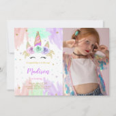 Cute Unicorn Anniversaire Photo Invitation (Devant)