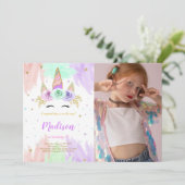 Cute Unicorn Anniversaire Photo Invitation (Debout devant)