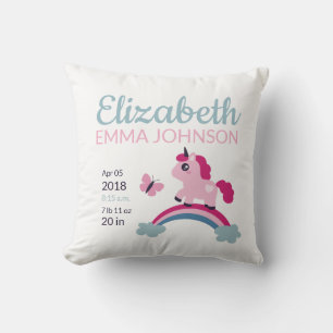 Cute Unicorn Baby Birth Stats Kussen