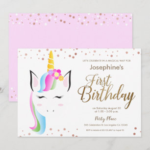 Cute Unicorn Baby Girl's Eerste verjaardag Kaart