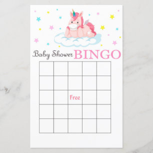 Cute Unicorn baby shower bingo card
