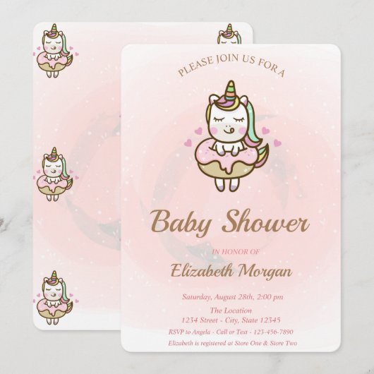 Cute Unicorn, Baby shower de Donut Invitation (Devant / Derrière)