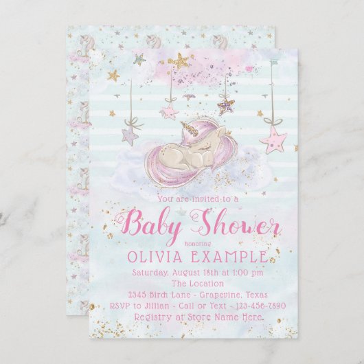 Cute Unicorn Baby Shower Invitations (Devant / Derrière)