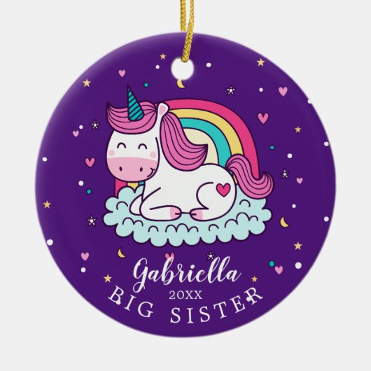 Cute Unicorn Big Sister kerstversiering Keramisch Ornament (Voorkant)