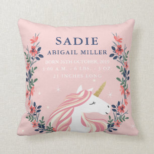 Cute Unicorn Birth Announcement Nursery Pillow Kussen