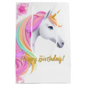 Cute Unicorn Birthday Gift Bag Medium Cadeauzakje (Achterkant)