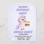 Cute Unicorn Birthday Invitation (Devant / Derrière)