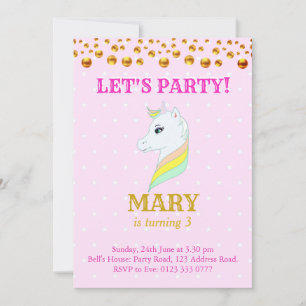 Cute Unicorn Birthday Invitation Kaart