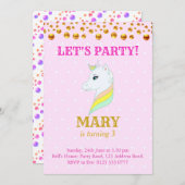 Cute Unicorn Birthday Invitation Kaart (Voorkant / Achterkant)