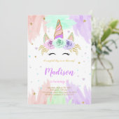 Cute Unicorn Birthday Invitation Kaart (Staand voorkant)