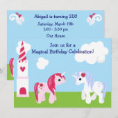 Cute Unicorn Birthday Invitation Kaart (Voorkant / Achterkant)