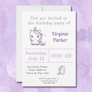 Cute Unicorn Birthday Invitation Kaart
