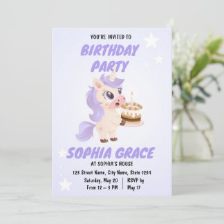 Cute Unicorn Birthday Invitation Kaart