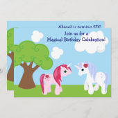 Cute Unicorn Birthday Invitation Kaart (Voorkant / Achterkant)