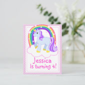 Cute Unicorn Birthday Party Invitation Kaart (Staand voorkant)
