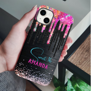 Cute unicorn Black glitter verjaardagsmonogram Case-Mate iPhone 14 Hoesje