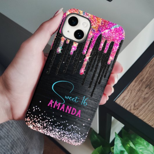 Cute unicorn Black glitter verjaardagsmonogram Case-Mate iPhone Case