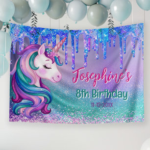Cute Unicorn blauw groene druppel verjaardag Spandoek