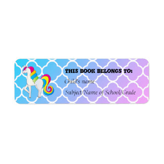 Cute Unicorn Blue en Roze Quatrefoil Etiket