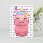 Cute Unicorn Boba Thé Anniversaire Invitation (Debout devant)