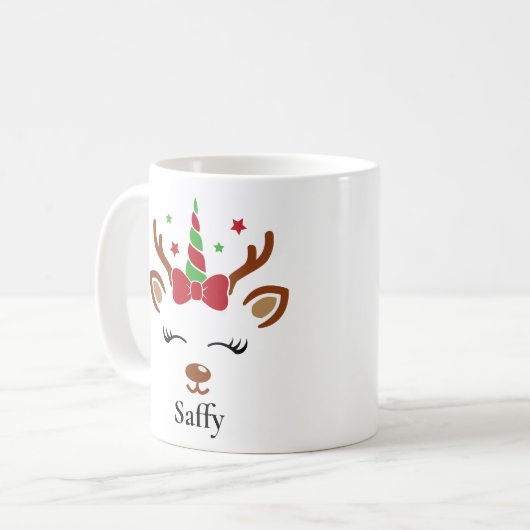 Cute Unicorn Bow Reindeer Kerstmis Mok (Voorkant links)