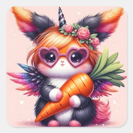 Cute Unicorn Bunny Vierkante Sticker (Voorkant)