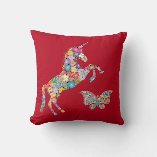 Cute Unicorn Butterfly Flowers Coussin pour enfant (Recto)