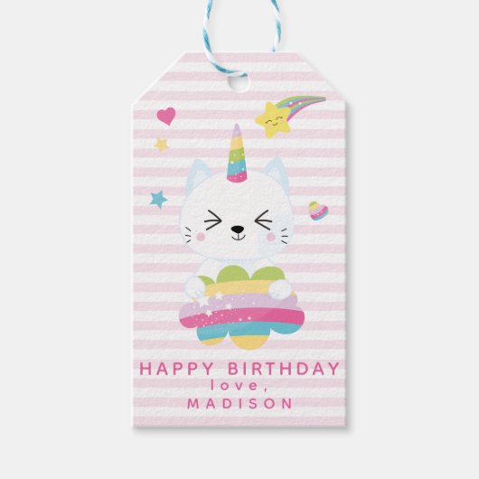 Cute Unicorn Cat - Kinderen Birthday Cadeaulabel (Voorkant)