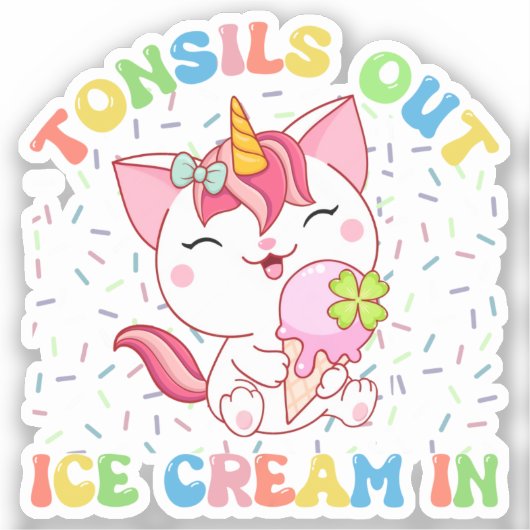Cute Unicorn Cat met ijskap | Funny Pun Sticker (Voorkant)