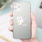 Cute Unicorn Cat met regenboogharten Sticker (Telefoon)