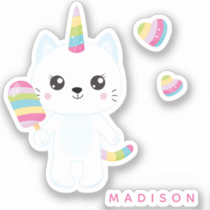 Cute Unicorn Cat met regenboogharten Sticker
