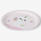 Cute Unicorn Cat - Roze stripte Papieren Bordje (Gekanteld)