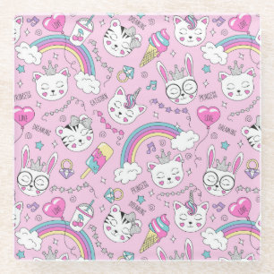 Cute Unicorn Cats Glazen Onderzetter
