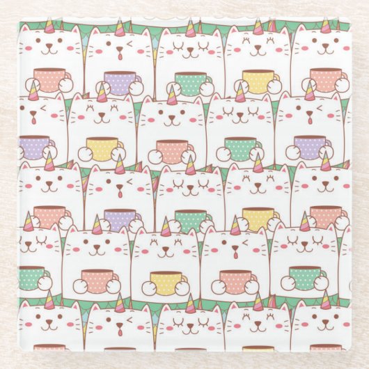 Cute Unicorn Cats Glazen Onderzetter (Voorkant)