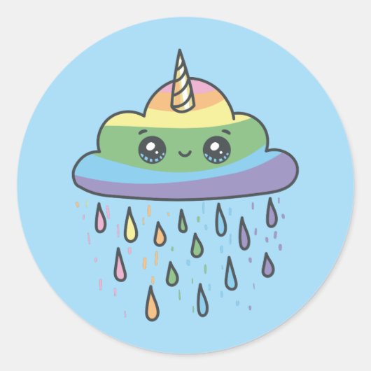 Cute Unicorn Cloud Ronde Sticker (Voorkant)
