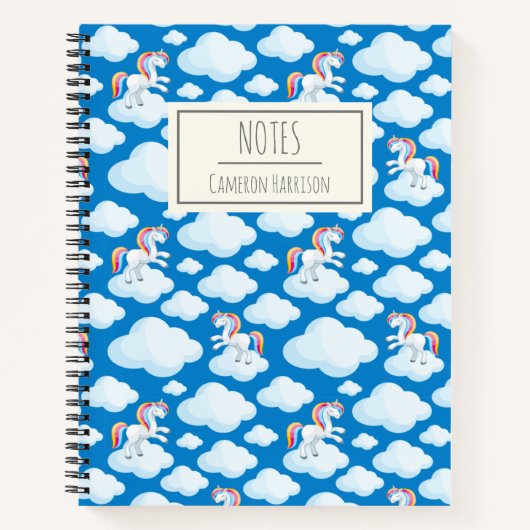 Cute Unicorn Clouds Whimsical Blue Notitieboek (Voorkant)