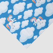 Cute Unicorn Clouds Whimsical Blue Patroon Tissuepapier (Detail)
