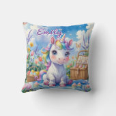 Cute Unicorn Coussin de pique-nique - Nom modifiab (Verso)