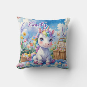 Cute Unicorn Coussin de pique-nique - Nom modifiab