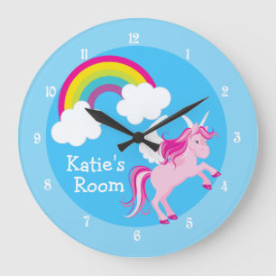 Cute Unicorn Custom Blue Grote Klok