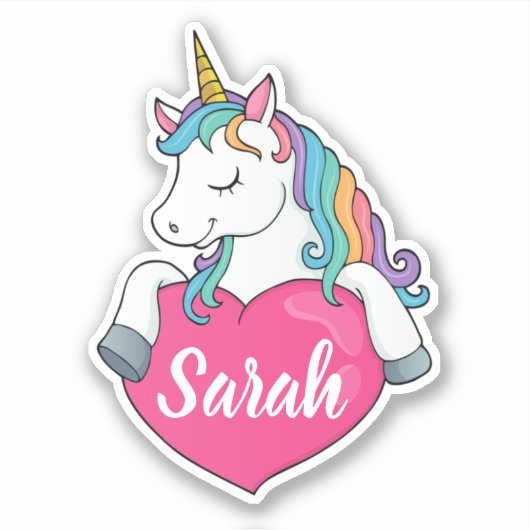 Cute Unicorn Custom Name Sticker (Voorkant)