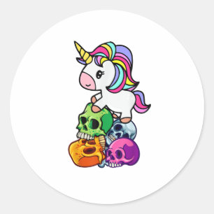 Cute Unicorn & Dead Skulls. Funny Gothic Emo Brawe Ronde Sticker