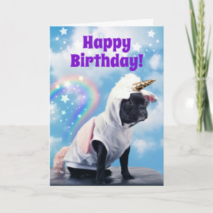 Cute Unicorn Dog Farage Rainbows Teen Birthday Kaart