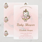 Cute Unicorn, Donut Baby shower Invitation Kaart (Voorkant / Achterkant)