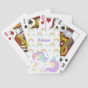 Cute Unicorn en Rainbows, gepersonaliseerd Pokerkaarten