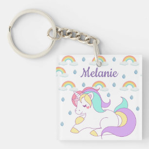 Cute Unicorn en Rainbows, gepersonaliseerd Sleutelhanger