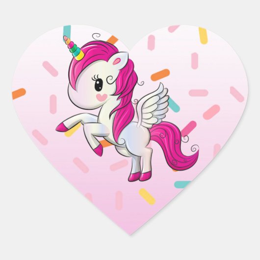 Cute Unicorn en Snoep Sprinkles Hart Sticker (Voorkant)