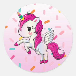 Cute Unicorn en Snoep Sprinkles Ronde Sticker