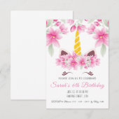 Cute Unicorn Enfants Anniversaire Invitation (Devant / Derrière)