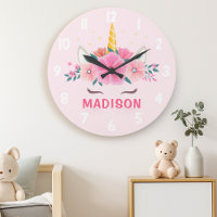 Cute Unicorn Eyelashes Girls Bedroom Wall Horloge